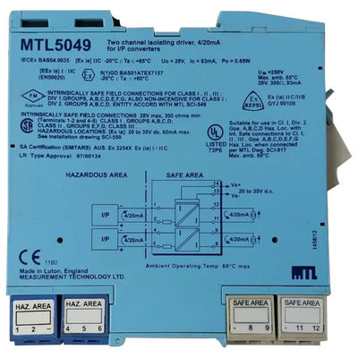 주문 MTL5049 Eaton 2 채널 제너 장벽 격리 드라이버 전류 ATEX 4 ~ 20mA online manufacture